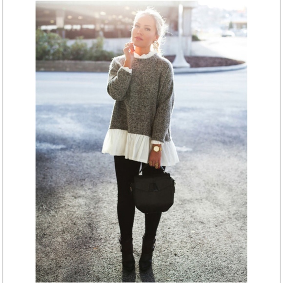 Sweaters - Brown White Long Sleeve Color Block Sweater -  L